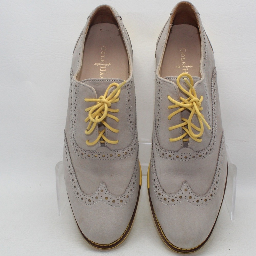 Cole‎ Haan Kids Gray Leather Wingtip Oxford Shoes Yellow Sole Size 7.5B K12